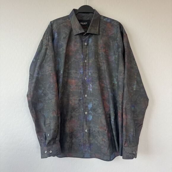 Maceoo 3X Gray Colorful Watercolor Abstract Long Sleeve‎ Button Up Shirt - Picture 1 of 7